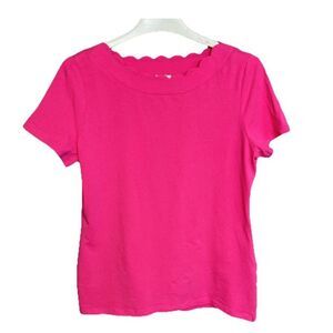 Anne Klein Sport pink Scallop Neck Short Sleeve Tee Sz s